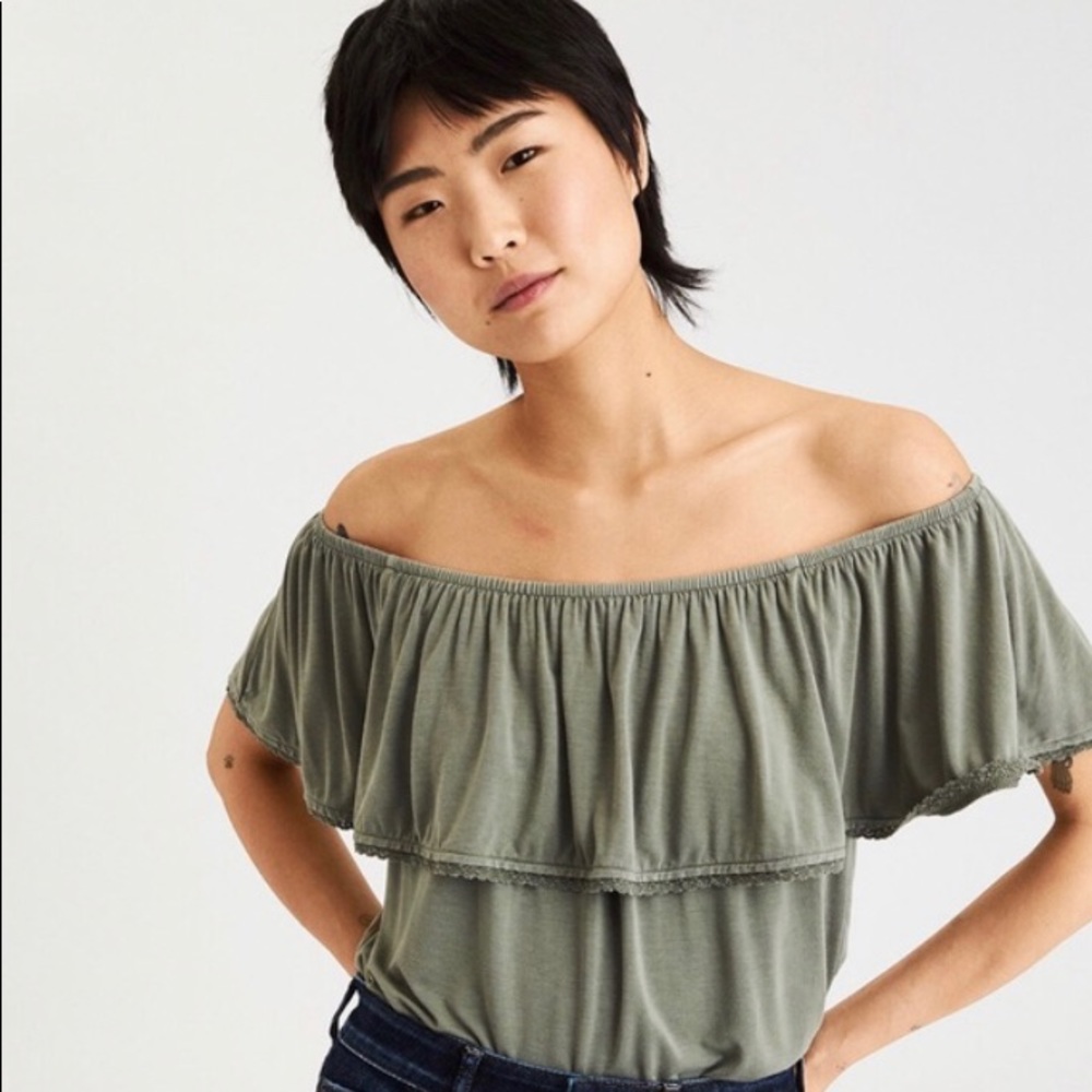 American Eagle Off Shoulder Green Top